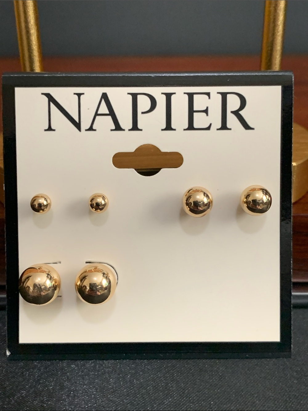 NWT Napier 3 pair set gold tone ball stud earrings